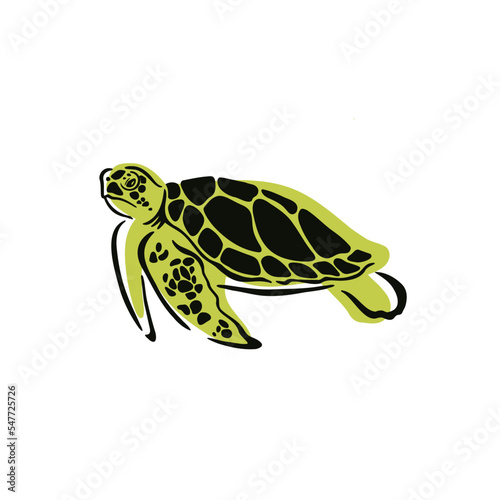 Graphic Sea Turtle Illustration, vector logo on isolated background of animal swimming 
