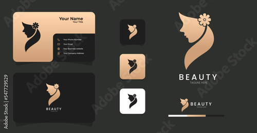 beauty logo with business card template premium vector

