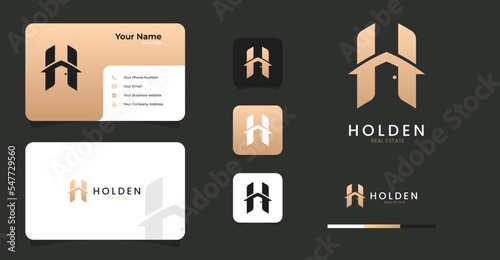 Letter H Building architecture logo and business card template premium vector

