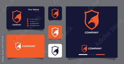 shield incorporated with eagle head logo and business card template premium vector
