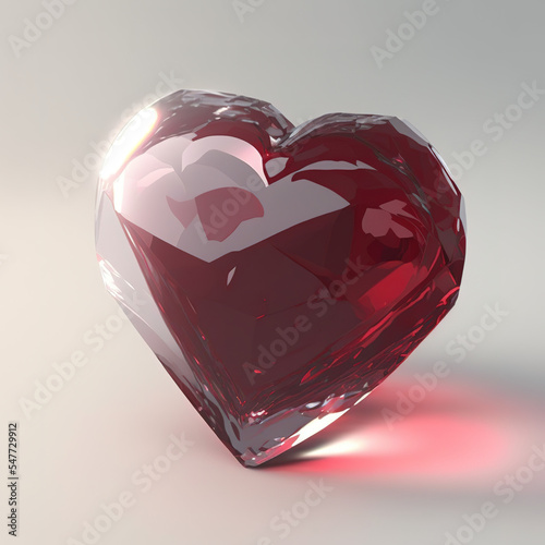 Red glass heart. AI render. photo