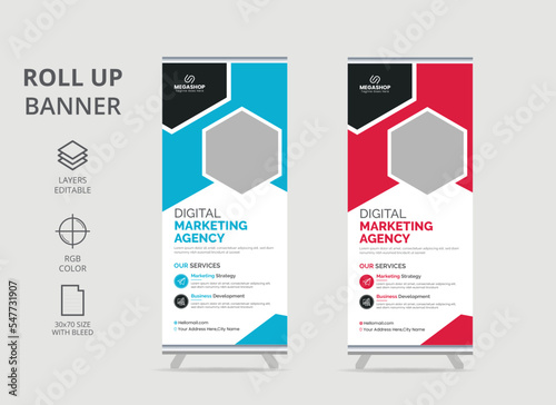 Roll-up banner stand template design, Roll banner design template, vertical, abstract background,