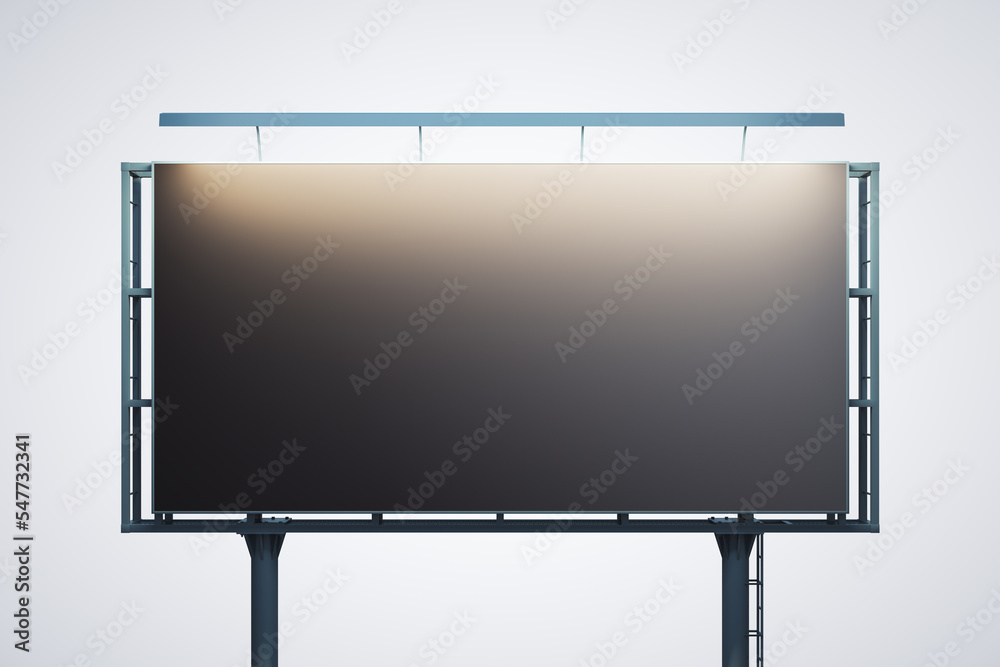 Obraz premium Blank black horizontal billboard isolated on white background, front view. Mockup, 3D Rendering