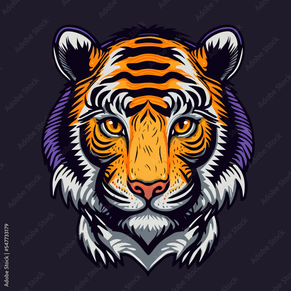 Illustration of Tiger Head Mascot for Logo Icon Badge and Poster