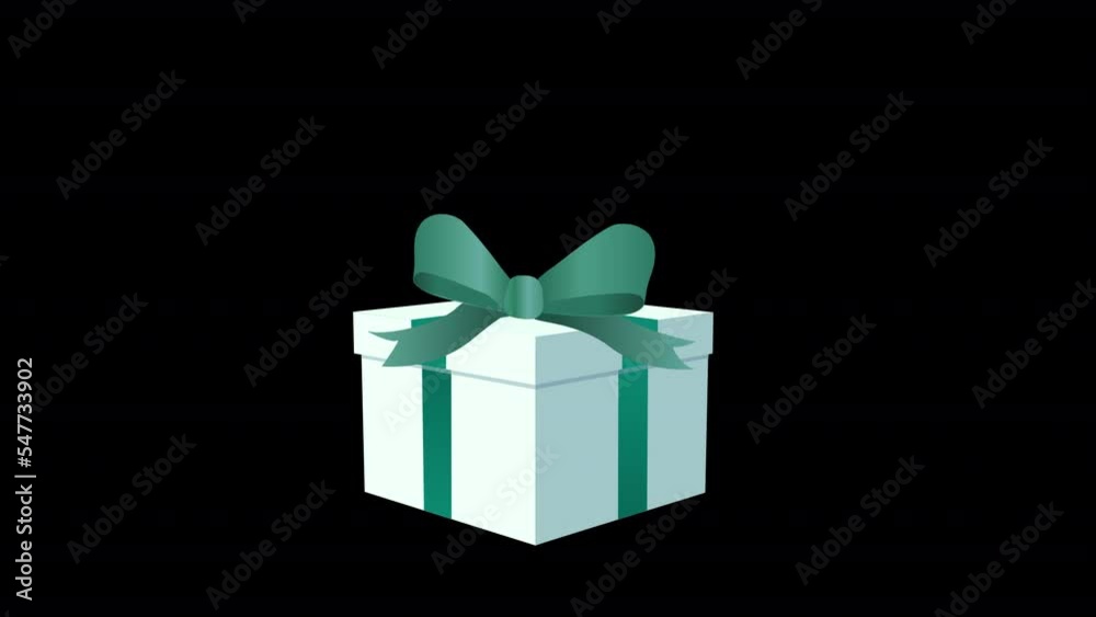 Gift box with bow and ribbons set of scenes – appearance, idle, open with confetti – on transparent background