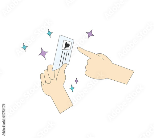 hand is holding id / driving license, second hand is pointing to the id. Celebrating getting id.