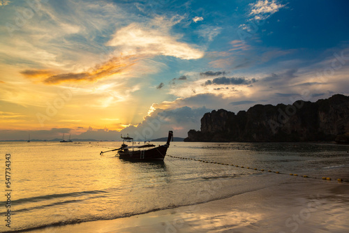 Boat at Railay Beach in  Thailand photo