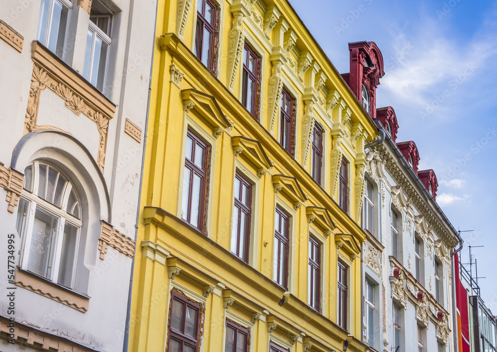 Yellow facade of a historic house in Liberec, Czech Republic