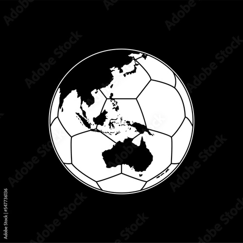 World Map on the Foot Ball Silhouette for Icon, Symbol, Pictogram, Sport News, Art Illustration, Apps, Website or Graphic Design Element. Vector Illustration photo