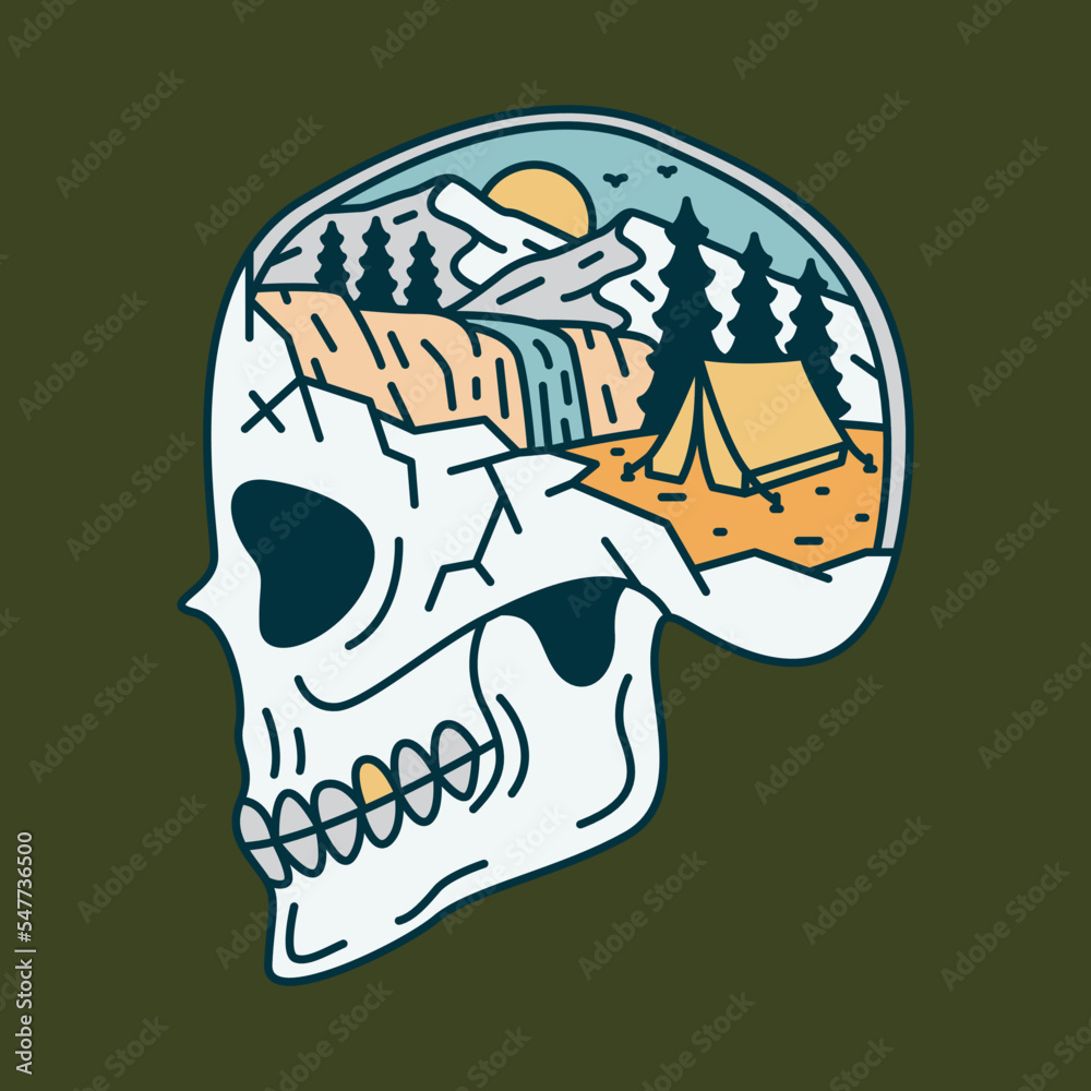 Skull and Camping graphic illustration vector art t-shirt design Skull and Camping graphic illustration vector art t-shirt design