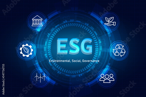 Environmental, social, and governance (ESG). Sustainable business concept. Blue background vector design.