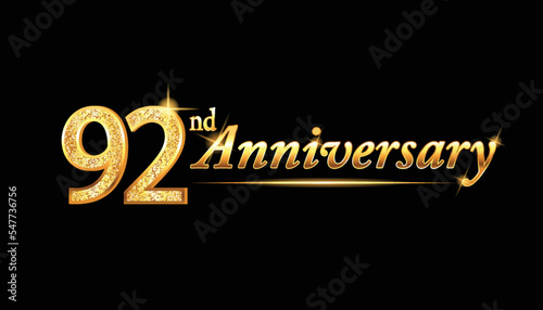 92 anniversary celebration. 92nd anniversary celebration. 92 year anniversary celebration with glitter shine and black background.	