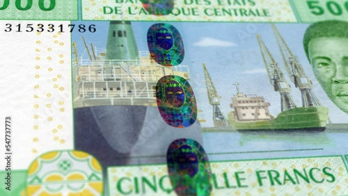 Cameroon Central African CFA Franc 5000 Banknotes, Five thousand Central African CFA Franc, Close-up and macro view of the Central African CFA Franc, Tracking and Dolly Shots 5000 Central African CFA