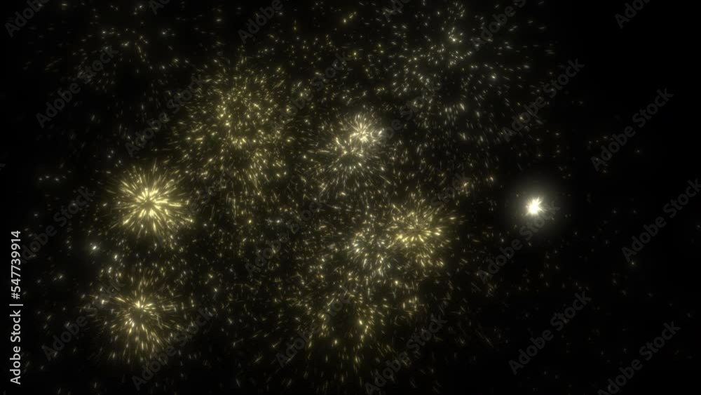 Golden glitter fireworks display celebration with glare effect. Glow golden magic light sparks and particles flare animation isolated on black background. Festival overlay background Golden glitter fireworks display celebration with glare effect. Glow golden magic light sparks and particles flare animation isolated on black background. Festival overlay background