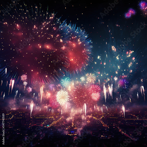 Realistic colorful fireworks. AI render.