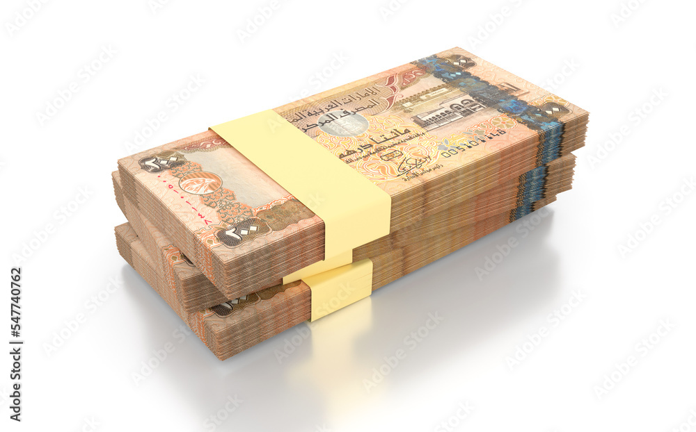 United Arab Emirates Currency Dirhams AED 200 Note isolated on White Background - 3D Illustration United Arab Emirates Currency Dirhams AED 200 Note isolated on White Background - 3D Illustration