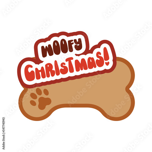 Woofy Christmas humoring celebration slogan. Cute Christmas badge, vector flat illustration. Poster, banner, greeting card design element.