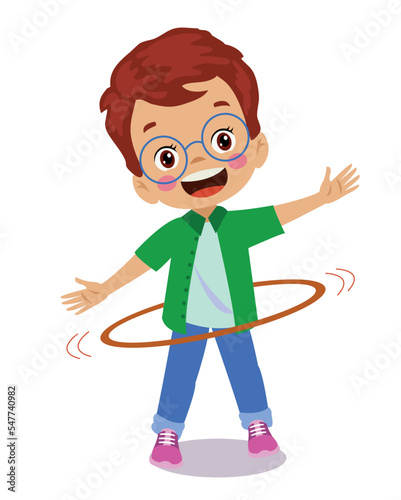 cute happy boy spinning hoop