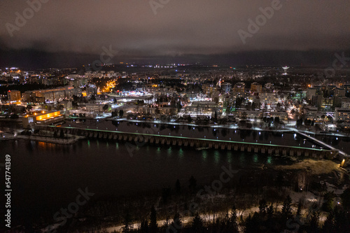 Aerial drone photo of downtown Oulu Finland Night Cityscape in Winter © sahan.ssw