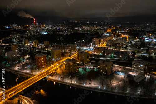 Wallpaper Mural Aerial drone photo of downtown Oulu Finland Night Cityscape in Winter Torontodigital.ca