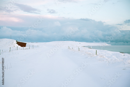 landscape with snow covered hills