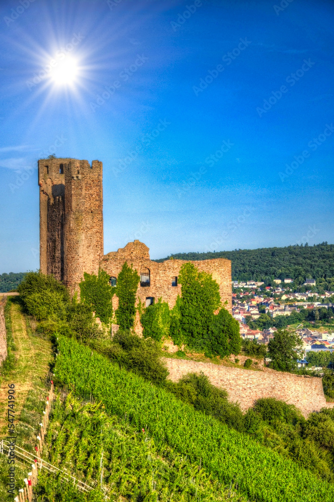 Ancient german fortress on a sunny day, Ruedesheim, Rhein-main-pfalz, Germany