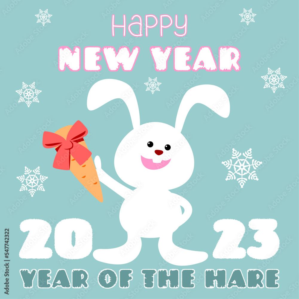 Greeting card with the new year, year of the hare on a blue background Greeting card with the new year, year of the hare on a blue background