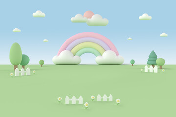 Fotobehang Regenboog 3D regenboog tuin pastelkleuren kinderkamer  © ABWitzPix089