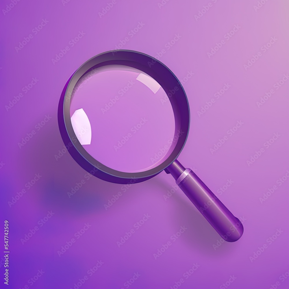 Magnifying glass 3d icon. Render purple loupe. Search, find, navigation, zoom, analysis, education concept. 3d 2d illustrated cartoon minimal illustration Magnifying glass 3d icon. Render purple loupe. Search, find, navigation, zoom, analysis, education concept. 3d 2d illustrated cartoon minimal illustration