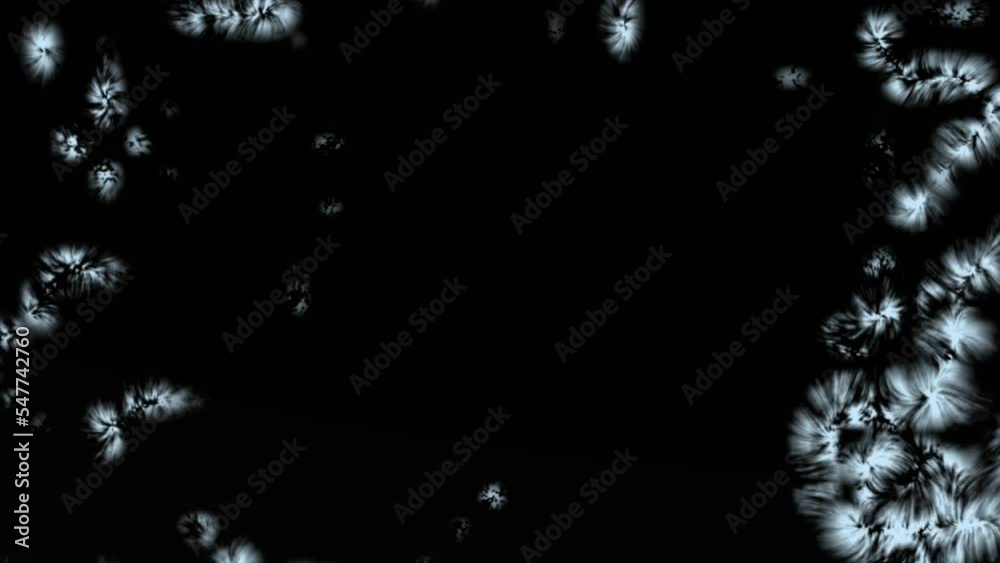 Freezing and winter overlay, frost layer and ice over freeze effect covering black background, snowflakes grow and cover surface, frozen snow VFX transition for Christmas and wintertime holiday design