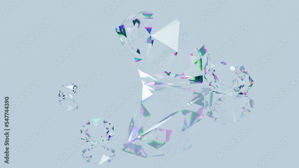 3D render of a diamond on a gray background. Background screensaver with a diamond. For designing postcards, banners, posters and backgrounds. Expensive jewelry.