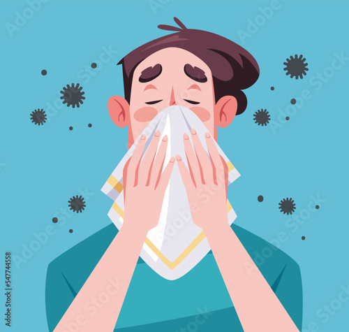 Seasonal allergy people character sneezing, coughing abstract concept. Vector graphic design illustration element