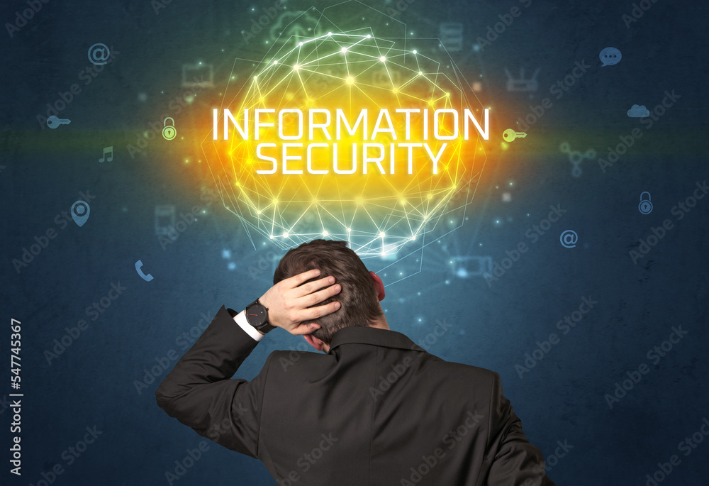 Rear view of a businessman, online security concept Rear view of a businessman, online security concept