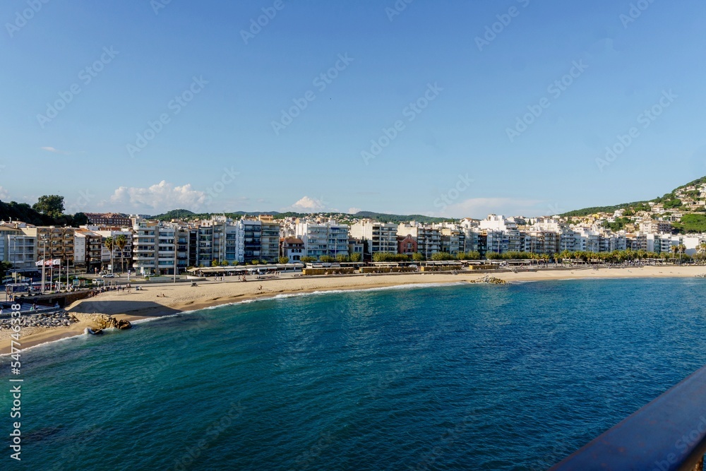 Girona, Spain-October 12, 2022. Blanes beach, Spanish municipality in the region of La Selva, Girona, Catalonia. It is known as the Gateway to the Costa Brava. In Roman times it was called Blanda