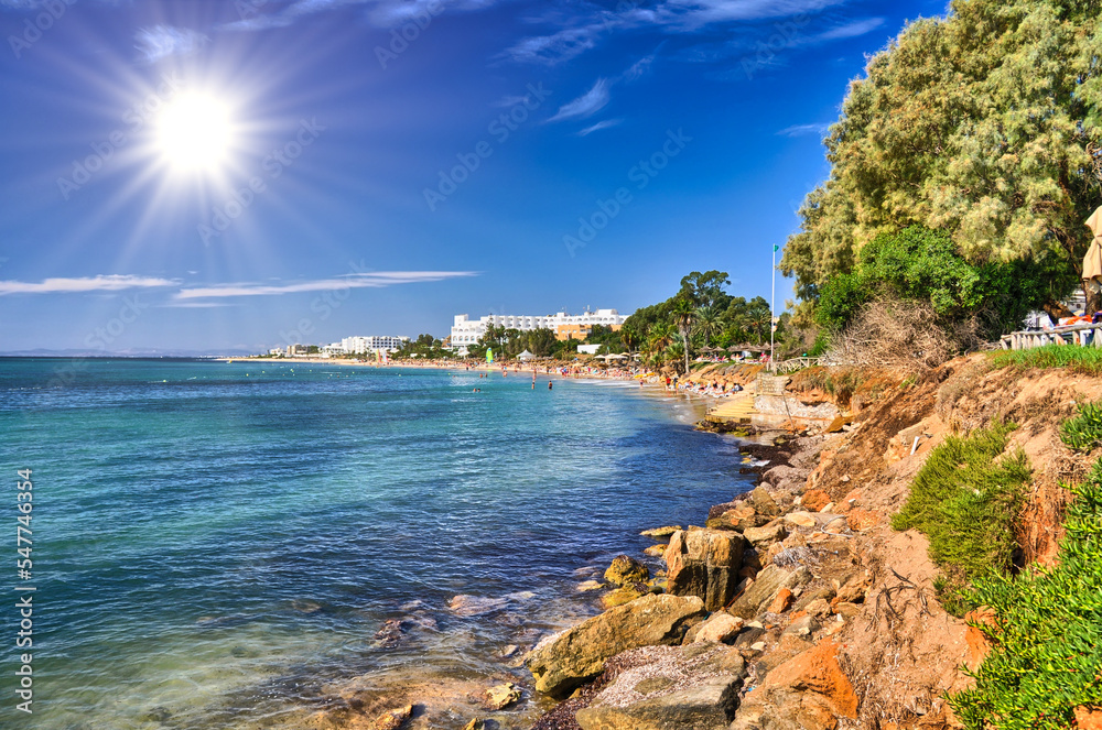 Sunny beach, Hammamet, Tunisia, Mediterranean Sea, Africa, HDR