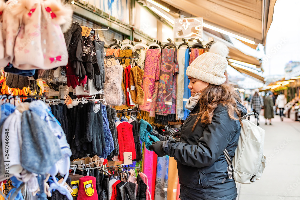 Traveler shopping in the traditional market, in winter.