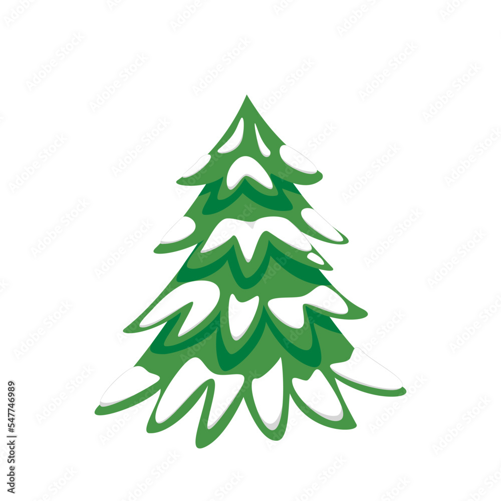 Fir tree under snow. Fir tree in winter. Snow. Flat, cartoon, vector Fir tree under snow. Fir tree in winter. Snow. Flat, cartoon, vector