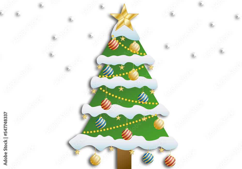 Árbol de navidad con ornamentación en fondo blanco.