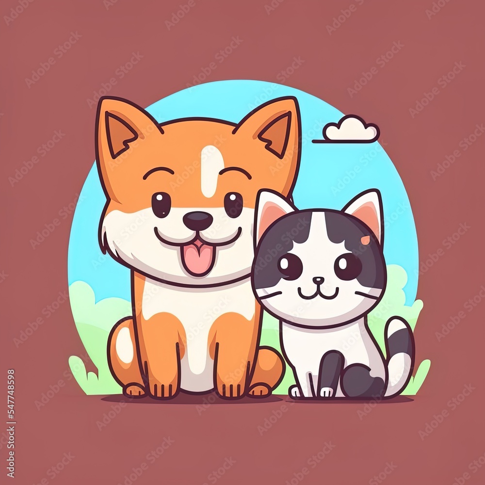 Cute Dog And Cat Playing Cartoon 2d illustrated Icon Illustration. Animal Nature Icon Concept Isolated Premium 2d illustrated. Flat Cartoon Style
