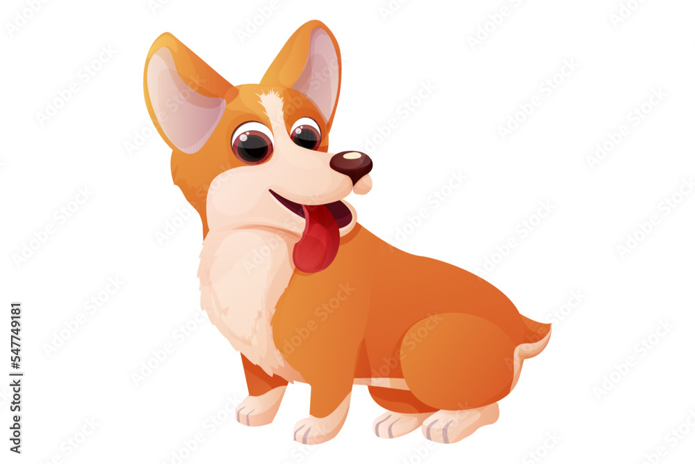 Cute corgi dog sitting, adorable pet in cartoon style isolated on white background. Comic emotional character, funny pose
