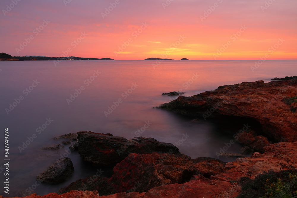 Sunrise at Bombay Beach, Santa Eulalia, Ibiza, Balearic Islands, Spain, Europe. Sunrise at Bombay Beach, Santa Eulalia, Ibiza, Balearic Islands, Spain, Europe.