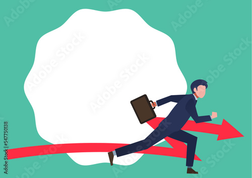 走る男性会社員と矢印　フレーム　人物フラットイラスト