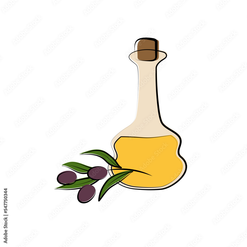 Olive oil in jug and sprig of olive. Flat isolated icon. Vector illustration. Olive oil in jug and sprig of olive. Flat isolated icon. Vector illustration.