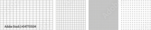 Grid checkered templates on white background. Basic shapes  lines and dotted empty pages design. Blueprint mesh  square vector creative graphic