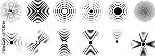 Signal sonar detection, monitor pulse symbol. Waves signals black icons, spiker sound or radar. Frequency noise, digital scan vector elements photo