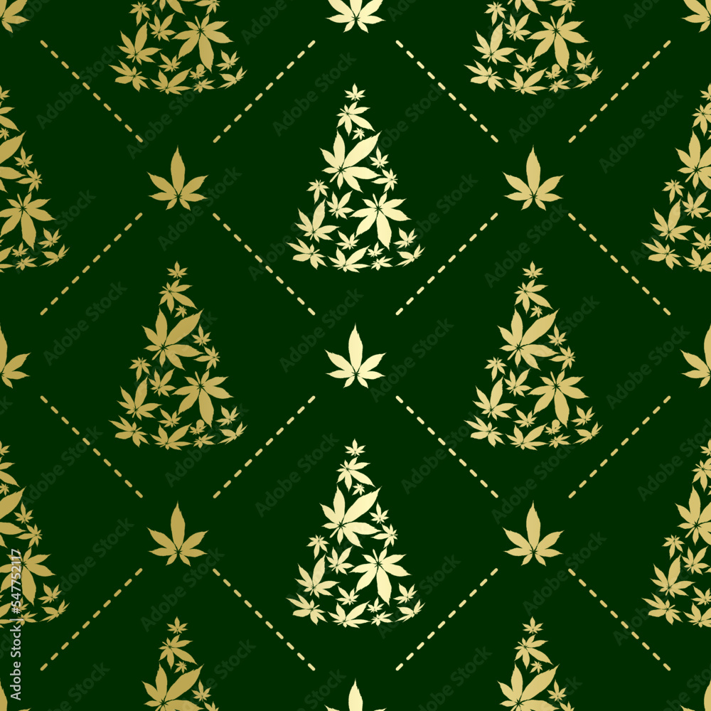 Christmas tree with cannabis leaves seamless  pattern