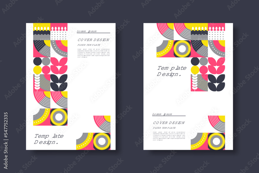 Fototapeta premium Abstract Bauhaus geometric pattern background, vector circle, triangle and square lines color art design. Colorful Bauhaus pattern background