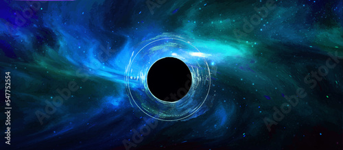 Black hole watercolor illustration. Space galaxy background