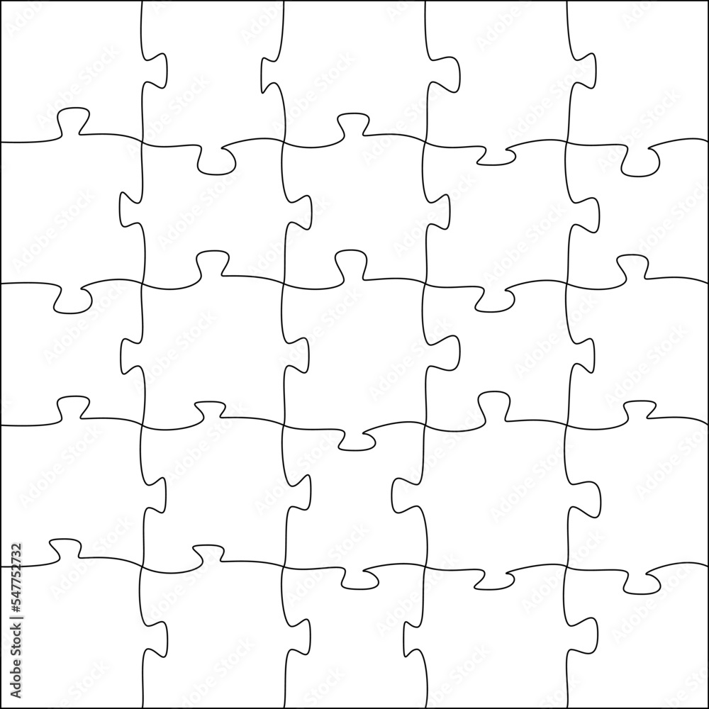 Puzzles grid template. Jigsaw puzzle pieces, thinking game and  jigsaws detail frame design. Business assemble metaphor or puzzles game challenge vector
