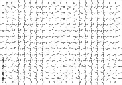 Puzzles grid template. Jigsaw puzzle pieces, thinking game and  jigsaws detail frame design. Business assemble metaphor or puzzles game challenge vector